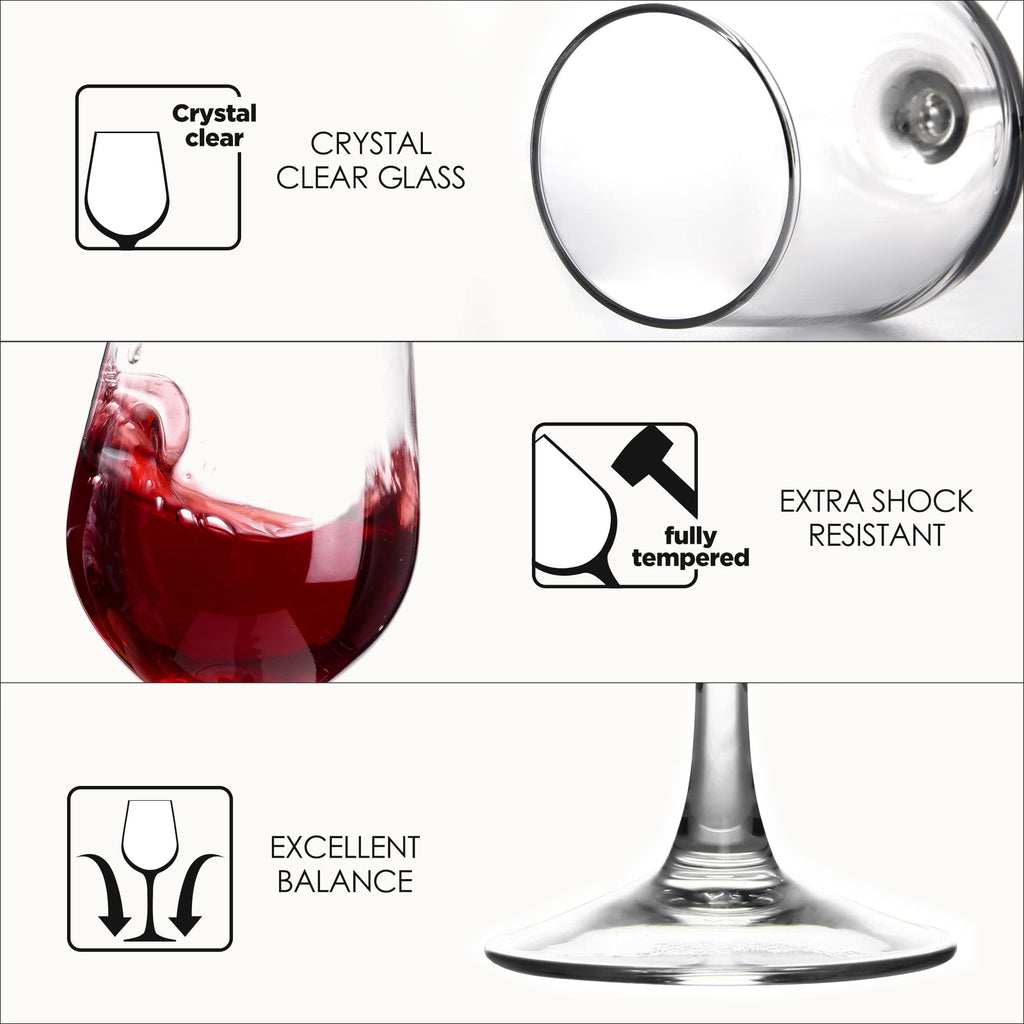 Fully Tempered Wine Glasses, Shock Resistant Wine Glass Set for Red or White Wine, Dishwasher Safe Stem Glasses for