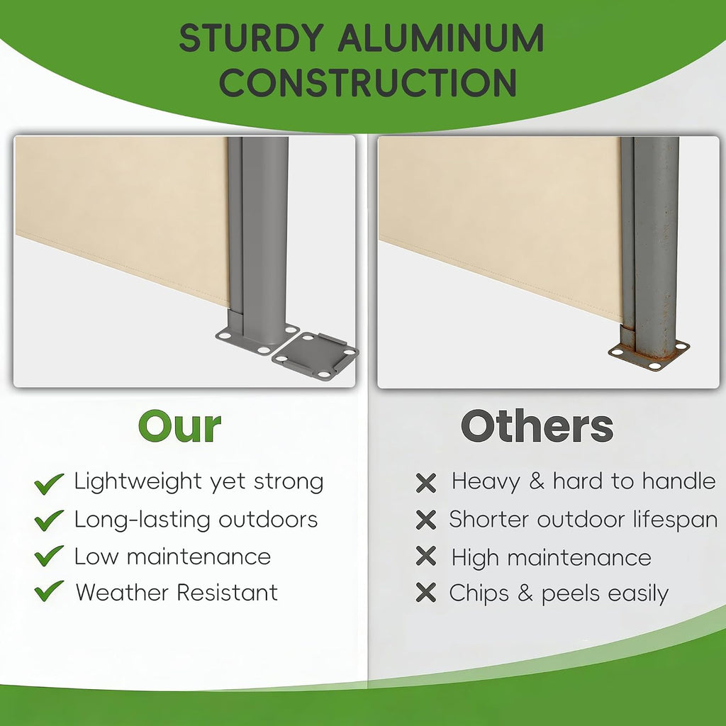 Retractable Side Awning Aluminum Patio Privacy Screen with Removable Base, Weather Resistant Outdoor Sun Shade for