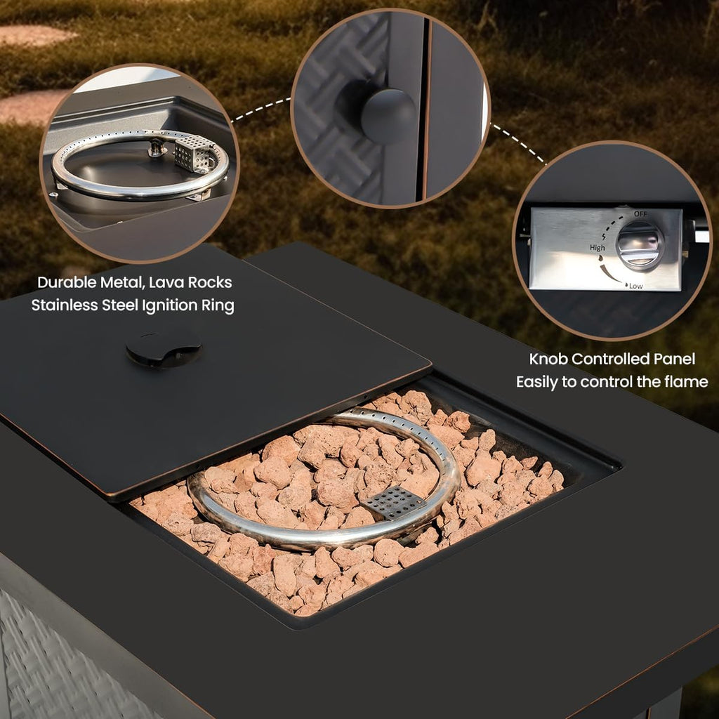 32'' Propane Fire Pit,50000 BTU Gas Firepit Table with 2 Drink Holders