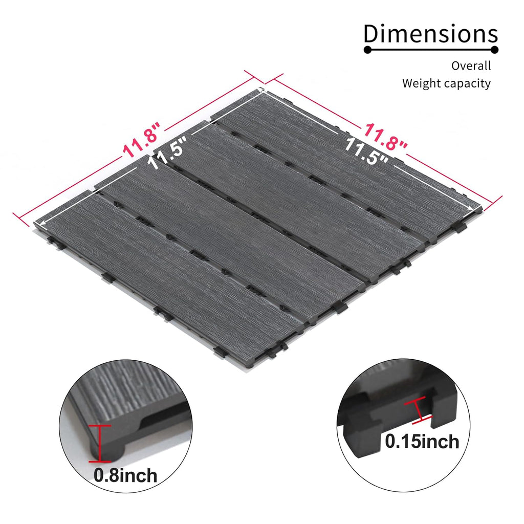 Wood Plastic Composite Interlocking Patio Deck Tiles, 22 Pack 12"x12" Premium Waterproof Porch Decking Tiles, All