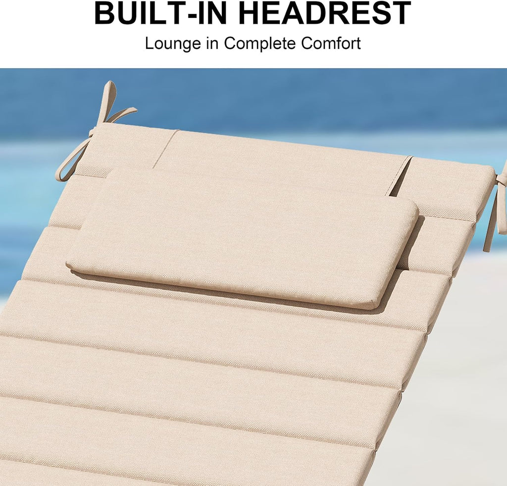 Foldable Chaise Lounge Cushions Outdoor with Headrest, 71"x21"