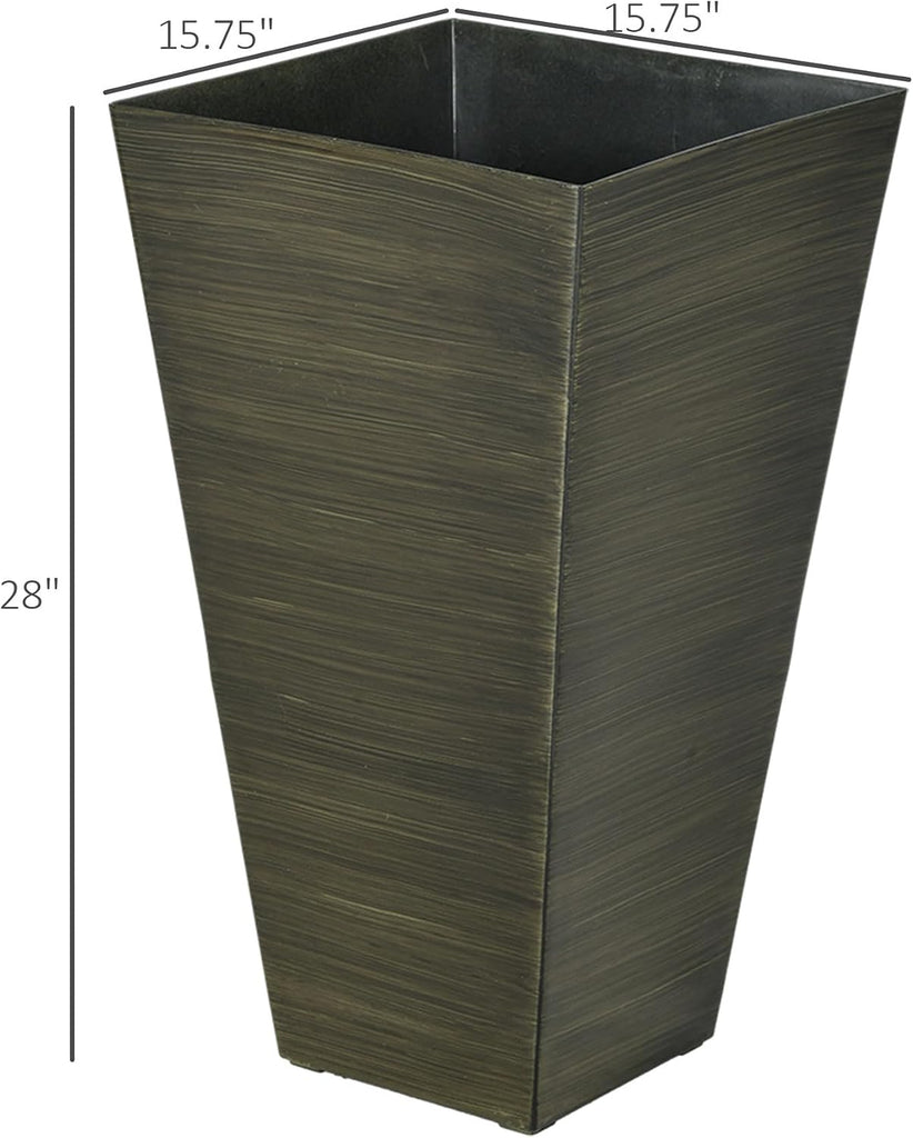 Outdoor Planters,Set of 3 Taper Planters with Drainage Holes and Plug,Faux Wood Flower Pots for