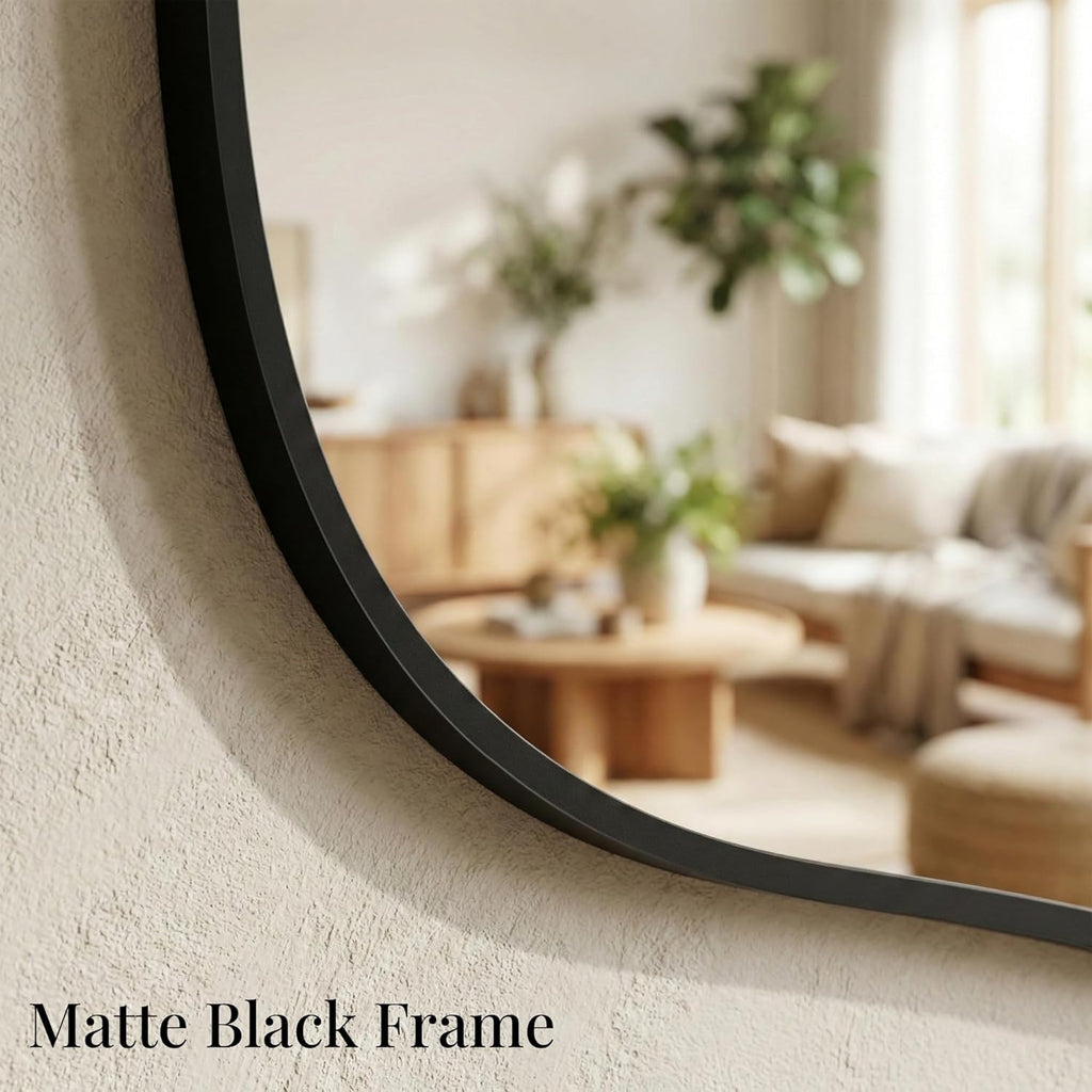 Irregular Wall Mirror 30"x16.5", Small Asymmetrical Mirror for Wall Decor, Matte Black Rust Proof Aluminum, Tempered