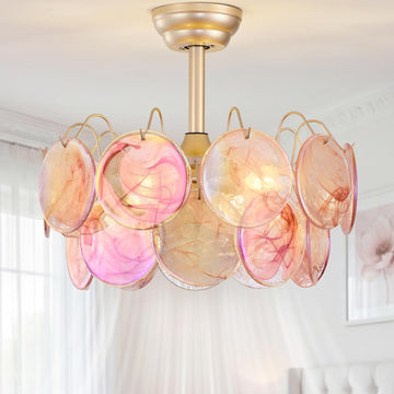 20" Gold Crystal Fandelier Ceiling Fans with Lights, Gold Flower Chandelier Ceiling Fan with Light Remote Control