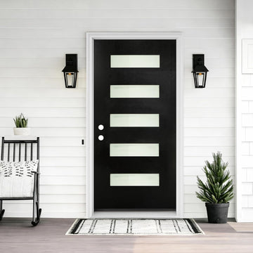 36" x 80" Modern Fiberglass Entry Door, 5-Lite Frosted Glass, Contemporary Exterior Front Door with Vinyl Frame &