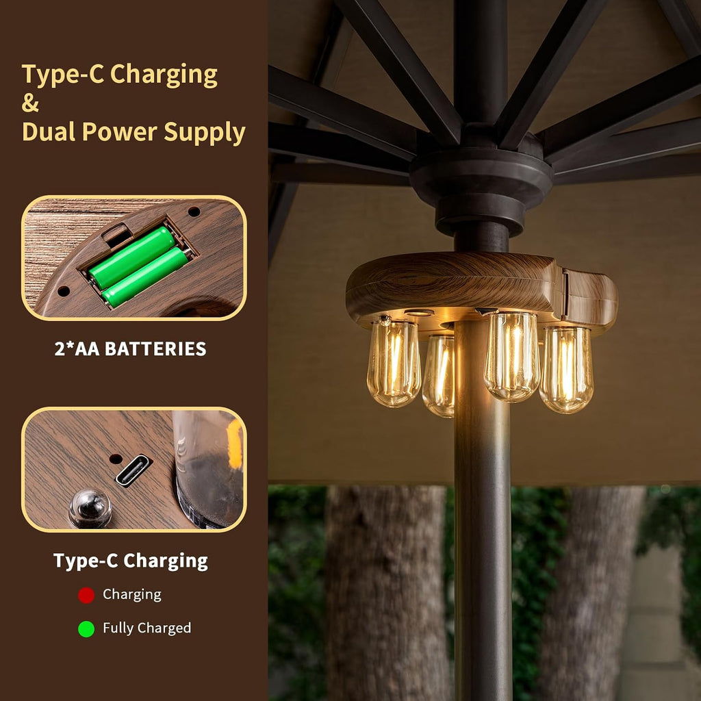 Dark Wood Grain Patio Umbrella Light with Remote Control