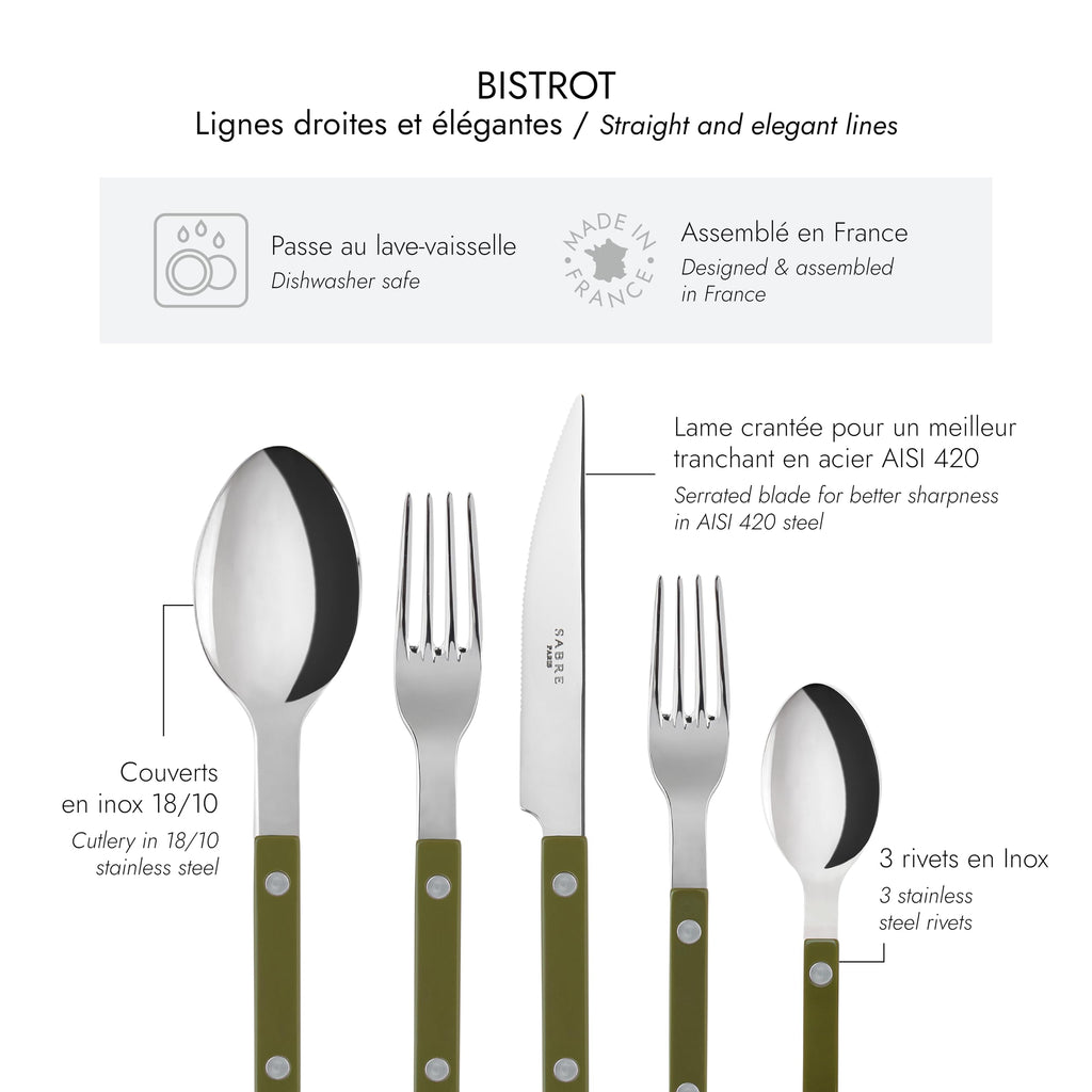 5-Piece Flatware Set - Bistrot Collection - Knife, Fork, Soup Spoon, Teaspoon & Dessert Fork - Stainless Steel &