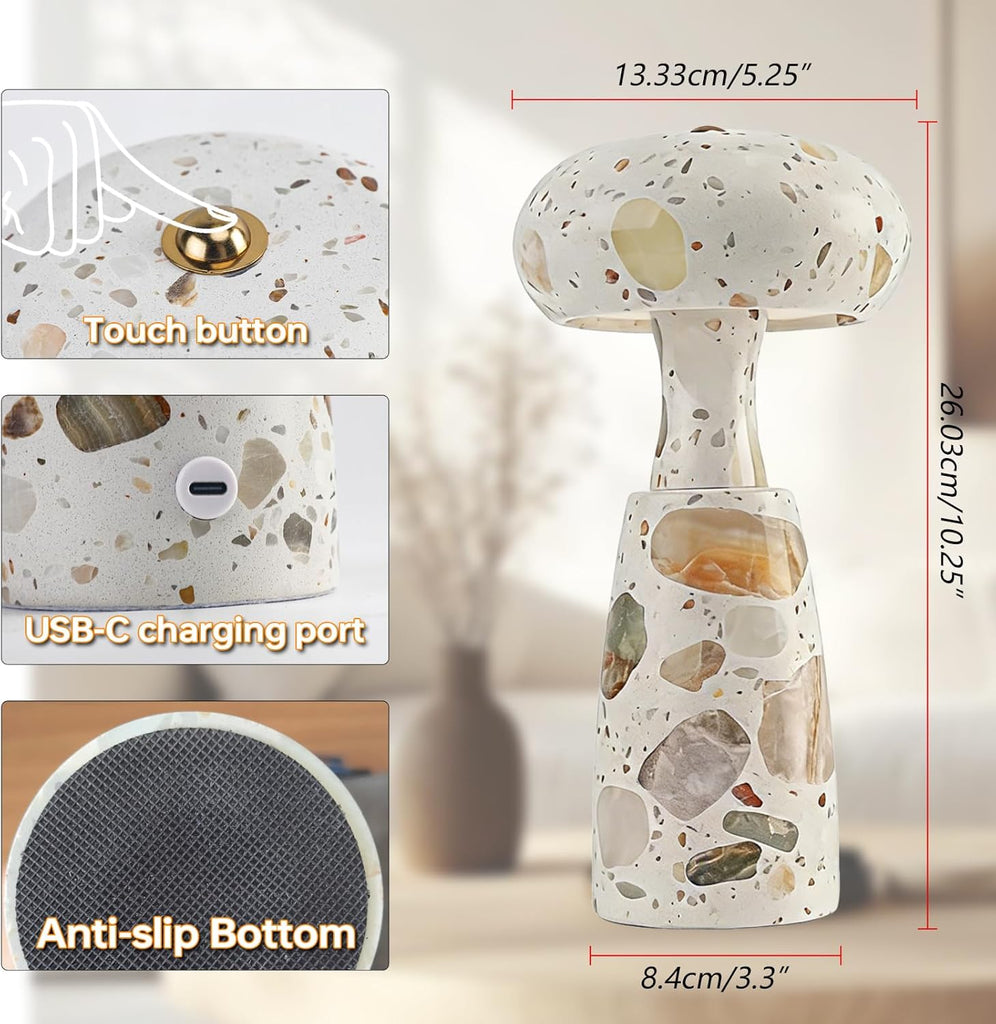Natural Marble Table Lamp, Three-Color Temperature Dimmable LED Stone Table Lamp