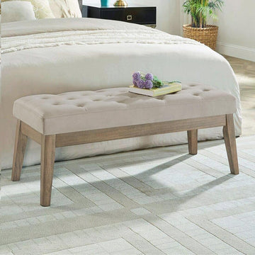 Velvet Upholstered Buttons Tufted Entryway Bench with Solid Wood Leg,Bed Bench Ottoman with Padded Seat,5034-Taupe