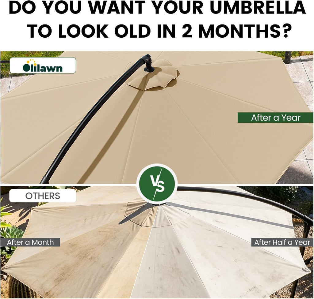 10FT Patio Umbrella with Base Included, Cantilever Offset Outdoor Patio Umbrella with 360° Rotation & Infinite Tilt