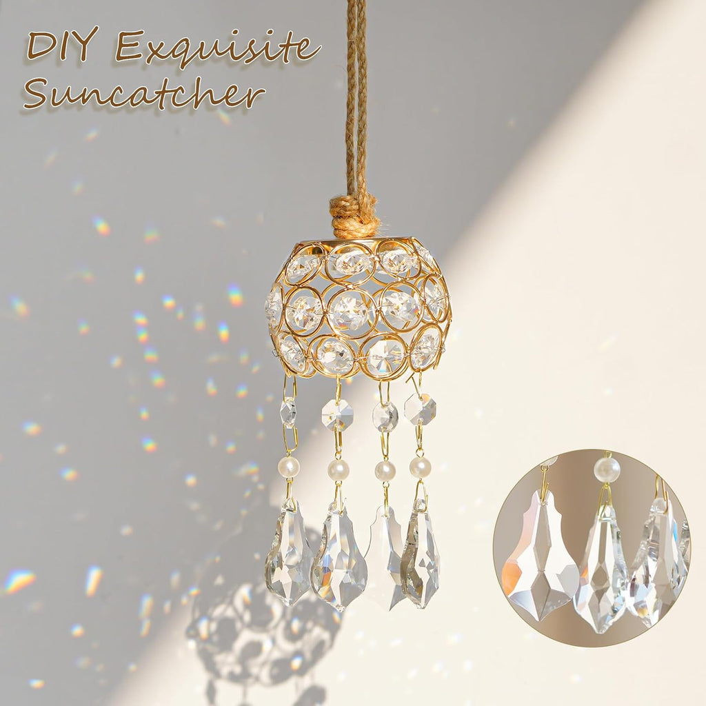 6 Pcs 2" Pendant Chandelier K9 Crystal Decorative Hanging Ornaments - Clear Glass with Pearl Prism Pendants with