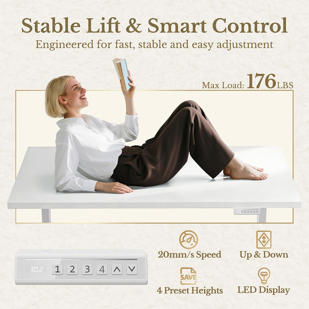 63 Inches L Shaped Standing Desk, Executive Electric Adjustable Desk with Storage Drawers and File Cabinet, AC/USB