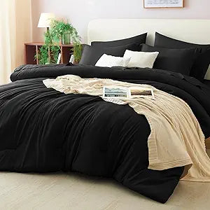 Full Comforter Set Black, 7 Pieces Bed in a Bag - Set of 7