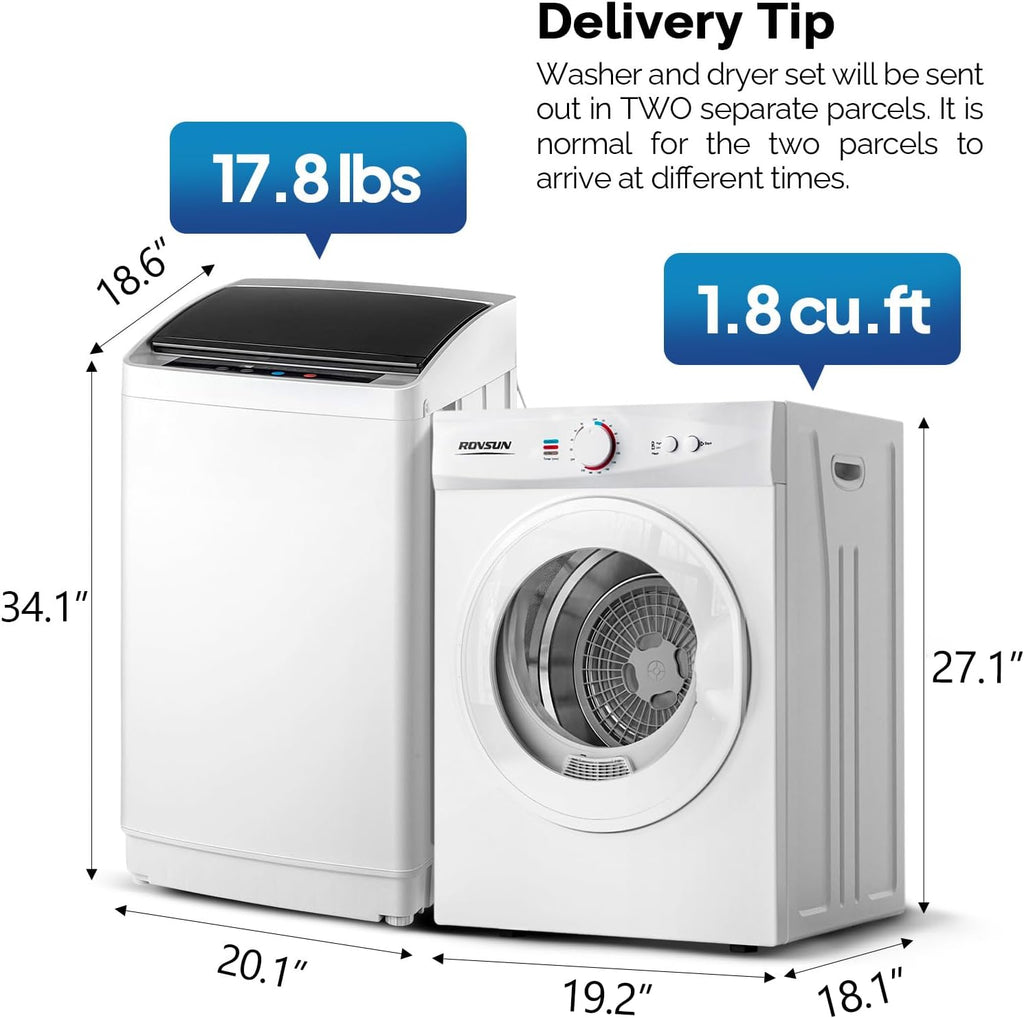 1.8CuFt Portable Clothes Dryer and 17.8LBS Full-Automatic Washing Machine Set, Compact Laundry Washer and Dryer Combo