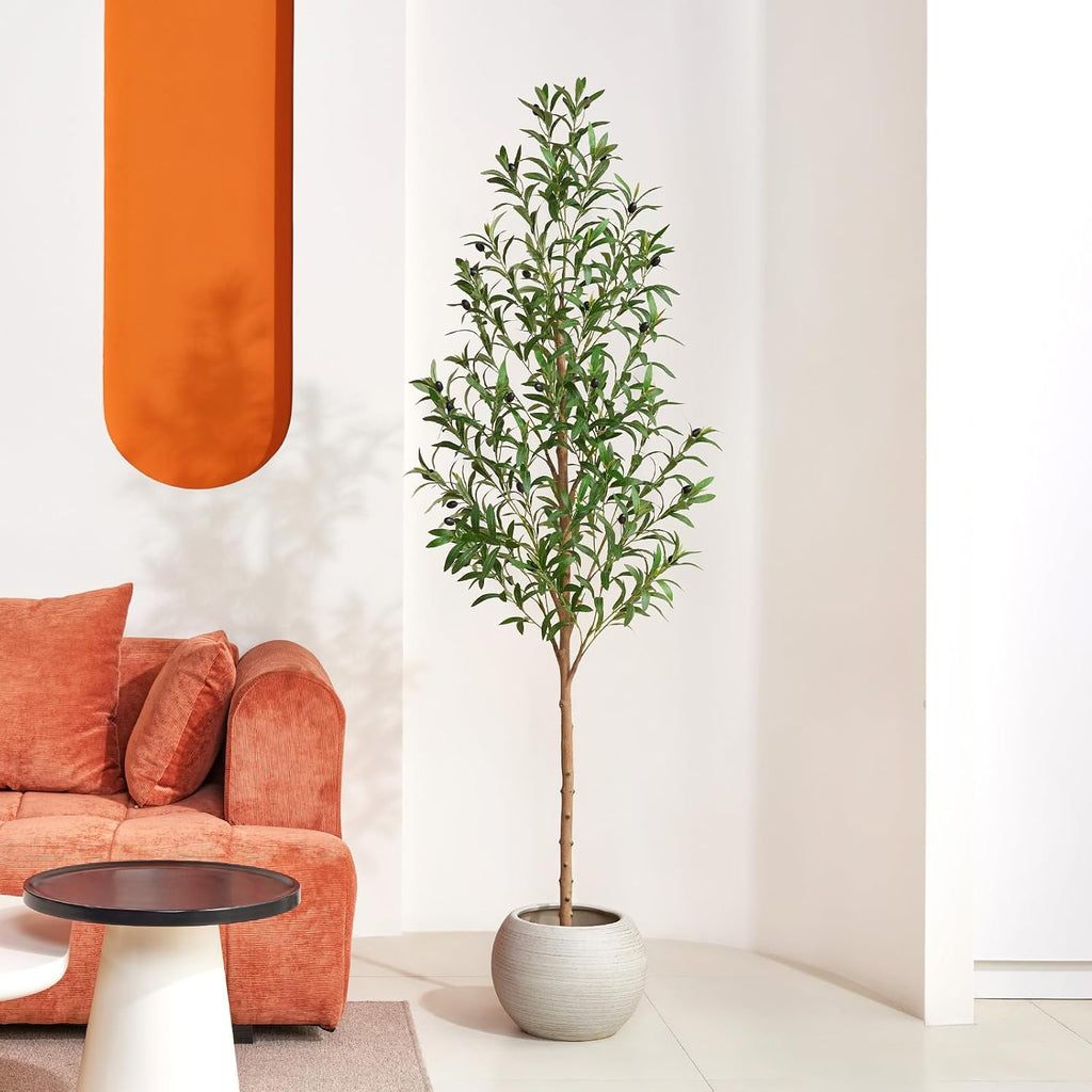 6FT Artificial Olive Tree Indoor - Real Wood Trunk Tall Faux Olive Tree, Large Fake Potted Plant Decor Living Room&