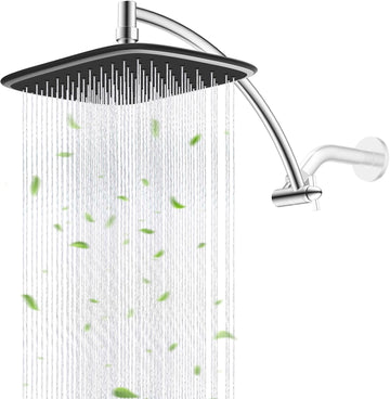 Rain Shower Head with 12" Shower Head Extension Arm, 10" High Pressure Boosting Rainfall/Fixed Showerhead