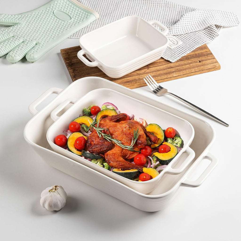 Relief Casserole Dishes for Oven, Ceramic 9x13 Pans Set for Cooking, Cake, Banquet and Daily Use, Rectangular