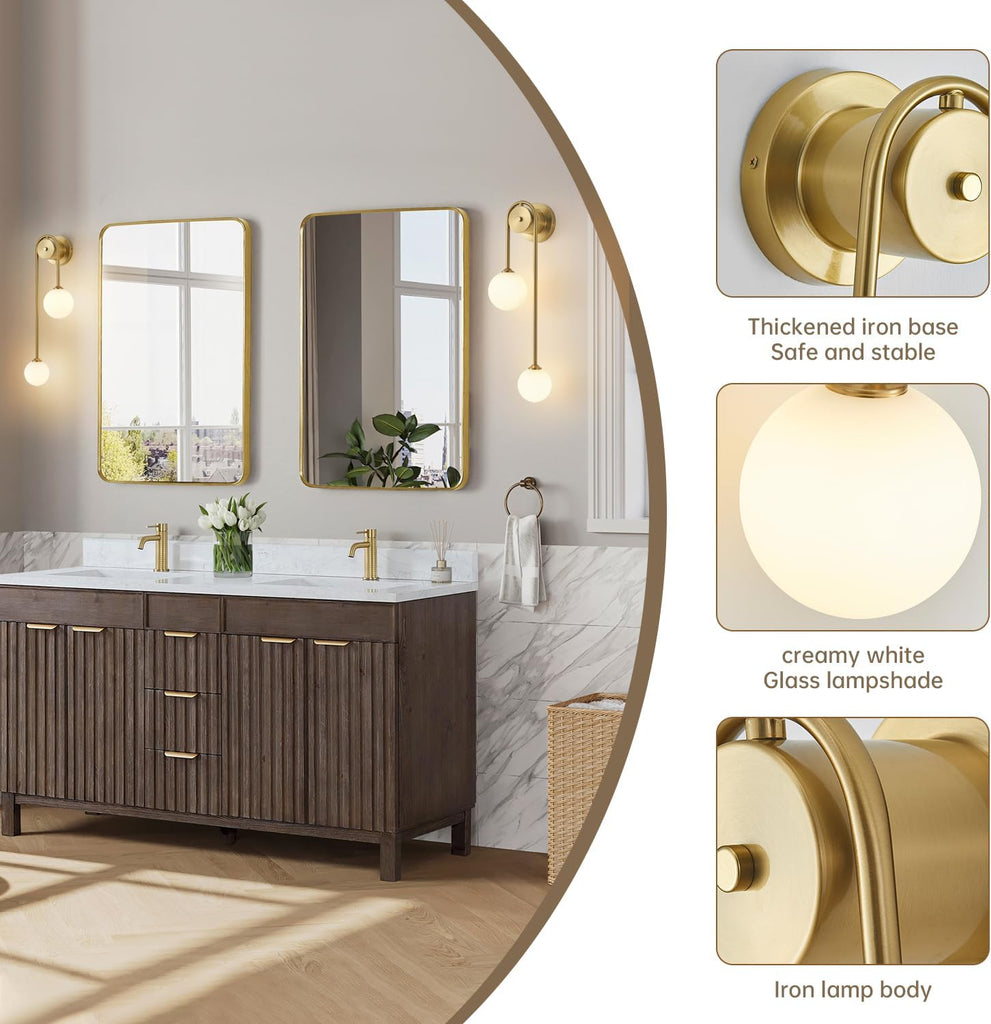 Golden Wall lamp Double Ball, mid-Century Modern Glass Wall sconces,with G9 Tricolor Bulb for Living Room Bedroom