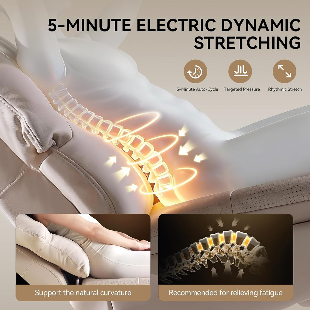 M7 Power Recliner Chair for Adults, Genuine Leather | Adjustable Lumbar Support & 5-Min Rhythmic Stretch 160°