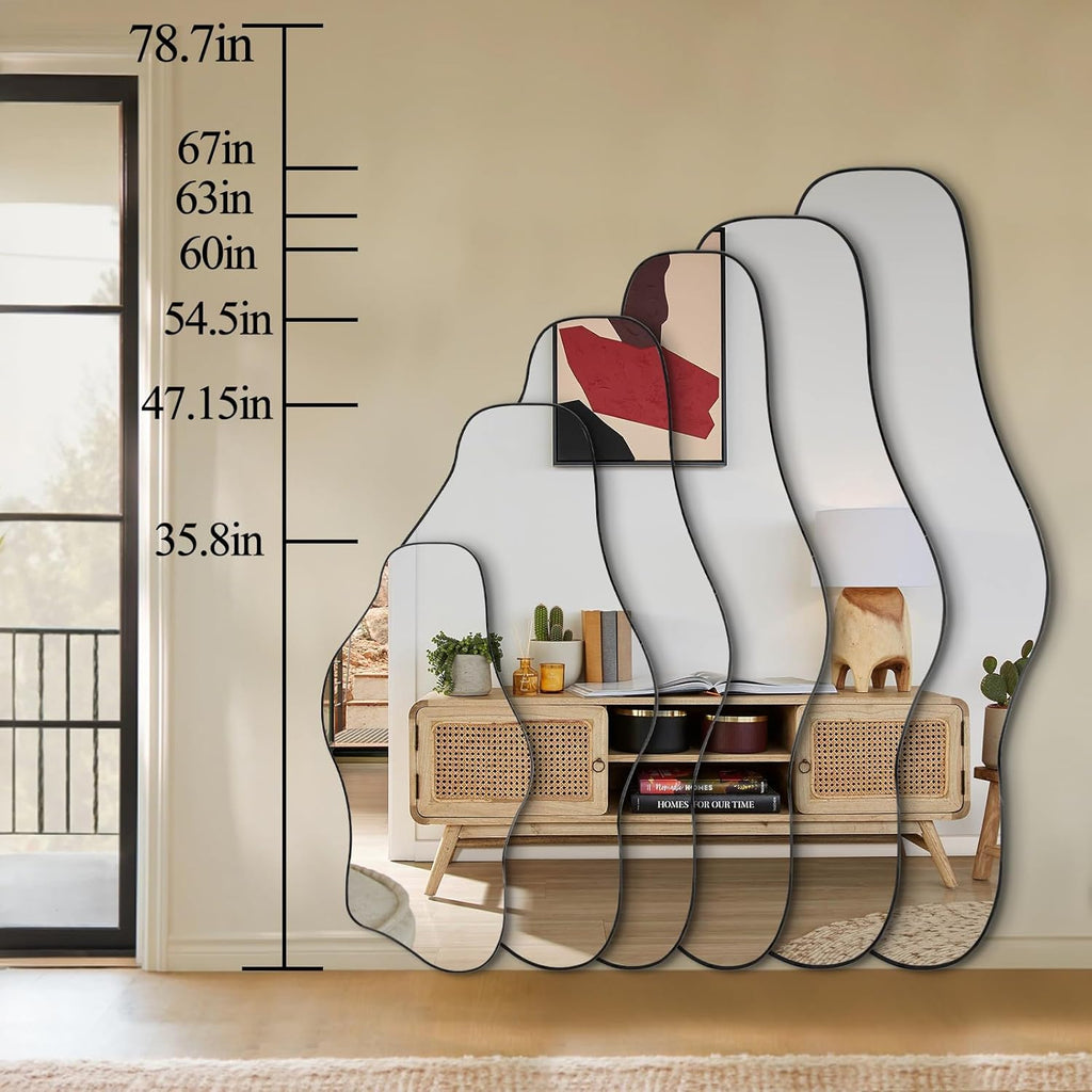 Irregular Mirror Full Length, 67"x31" Asymmetrical Tempered Glass Mirrors, Modern Large Organic Frameless Mirrors