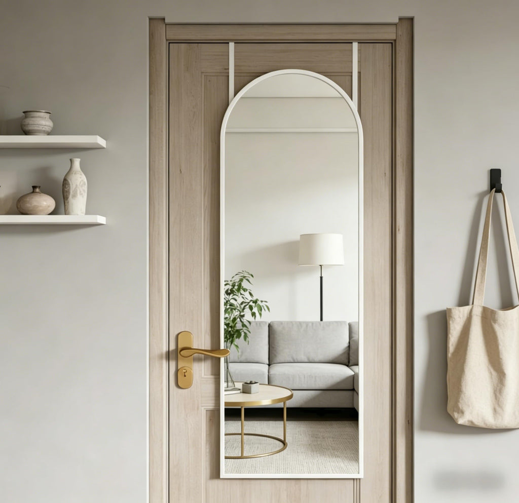 14" x 48" Arched Full Length Mirror White Frame Over Door & Wall Mounted