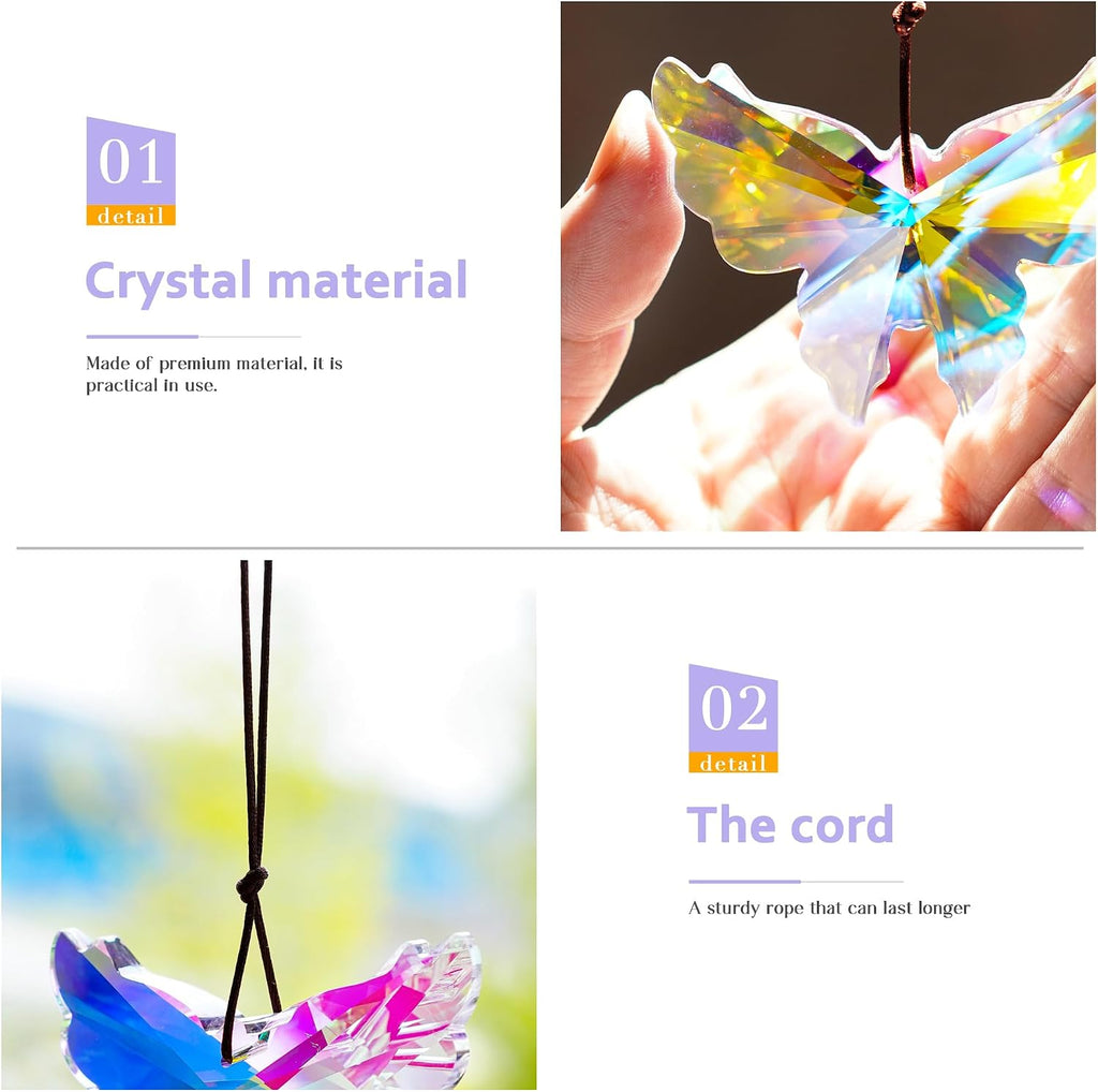 76mm AB Crystal Butterfly Prism Suncatcher Window Hanging Decor - AB Crystal Butterfly Prism Suncatcher Rainbow
