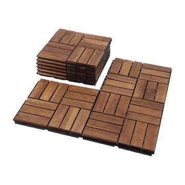 Deck Tiles - Pack of 10 Waterproof Acacia Wood Patio Tiles, Flooring Tile for Indoor and Outdoor - 12 x 12 inches