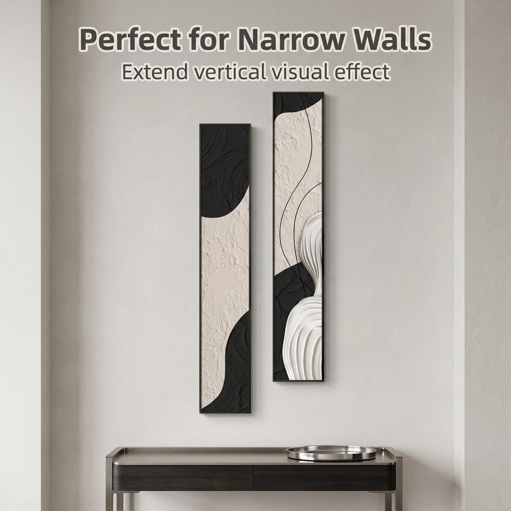 2Pcs Vertical Framed Crystal Porcelain Abstract Wave Wall Decor