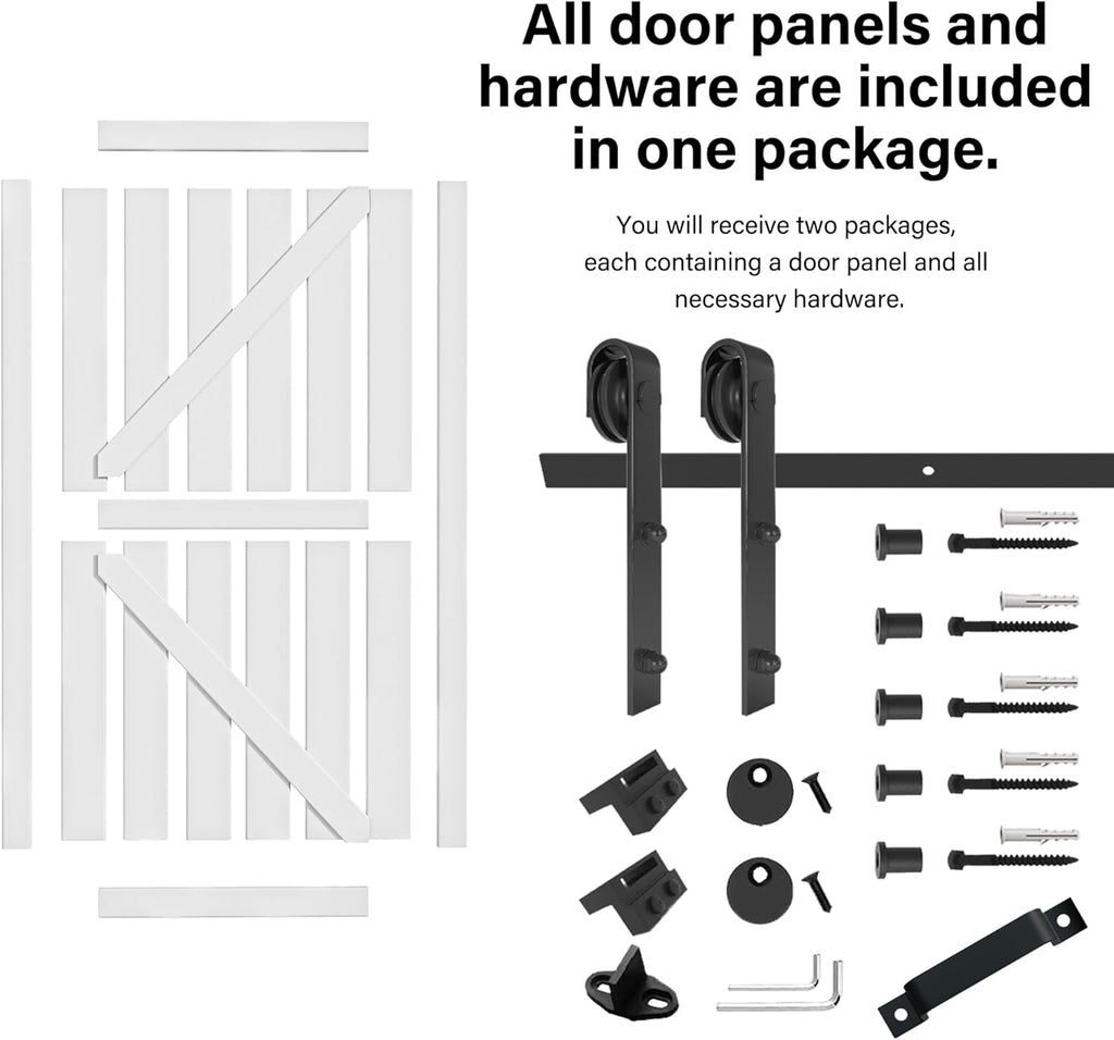 72" x 84" Double Barn Door and Hardware Kit Included & 13.2FT Track & Handle, Mortise and Tenon Stru