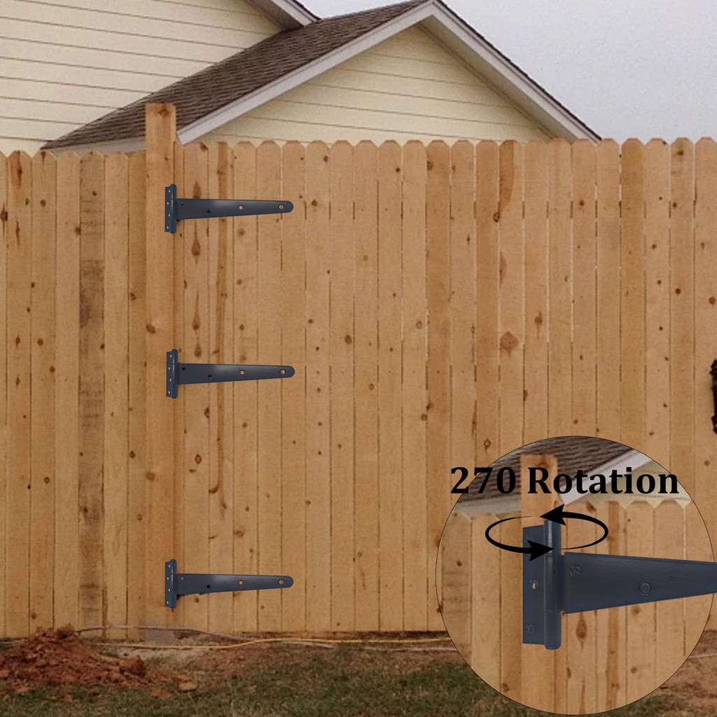 2PCS 12" Heavy Duty T-Strap Hinges, Black Rustic Iron Hinge, Rustproof Gate Tee Hinges for Outdoor Sheds, Barn Doors