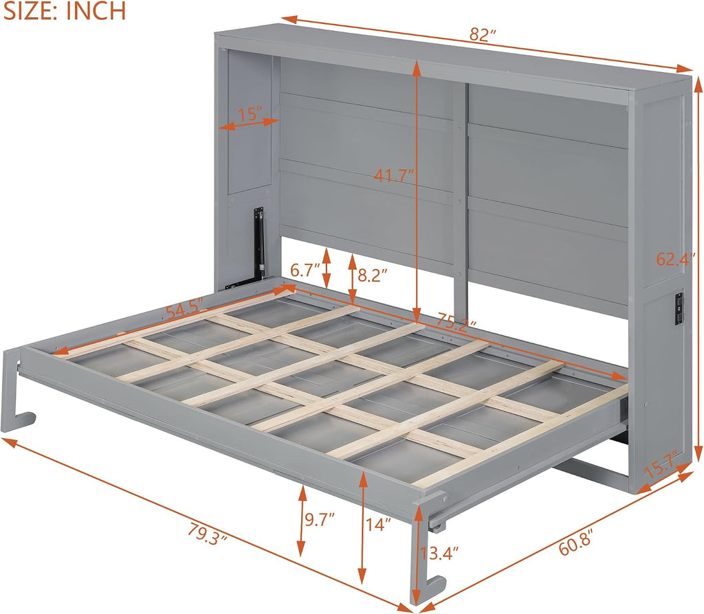 Full Murphy Bed,Space Saving Wall Bed can Be Folded into a Cabinet,Solid Wood Murphy Beds for Guest Room,Home