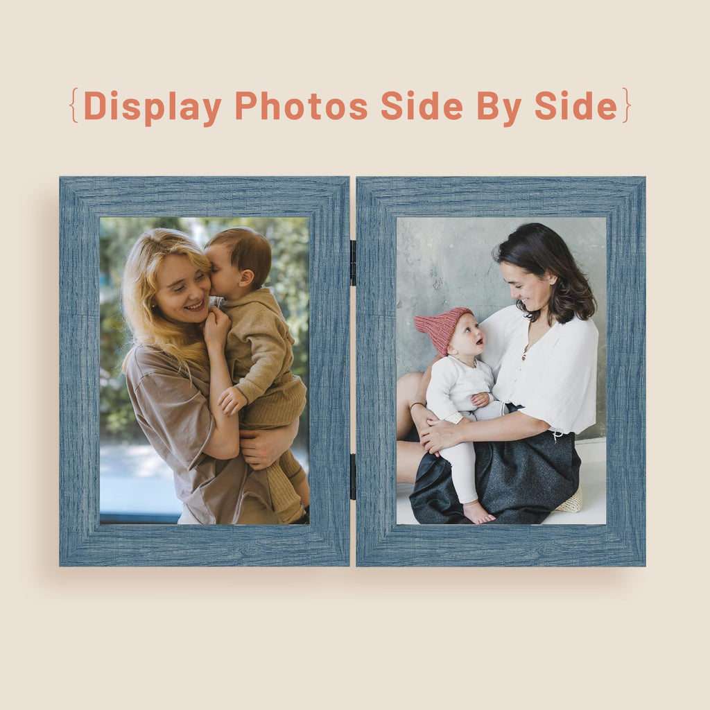 5x7 Double Picture Frame, Hinged 2-Photo Frame, Blue1 Pack