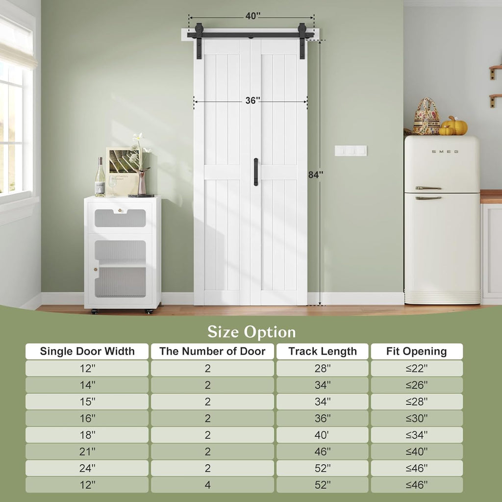 Bifold Barn Door 36 x 84 in (Double 18 inch)，Bi-fold Sliding Closet Doors with Hardware Track kit In