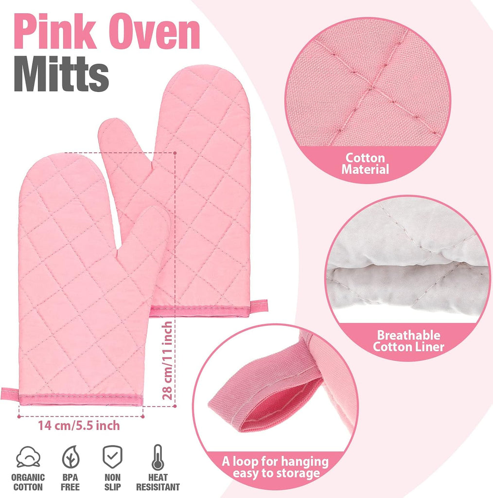 Pink Oven Mitts and Pot Holders 7 Sets, Heat Resistant Kitchen Gloves Pads Pot Holders for Women Gifts Kitchen