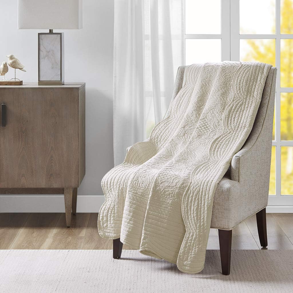 Luxe Quilted Throw Blanket - Damask Stitching Design, Cotton Filled Spread, Ultra Soft, Cozy Bedding, Sofa, Bed