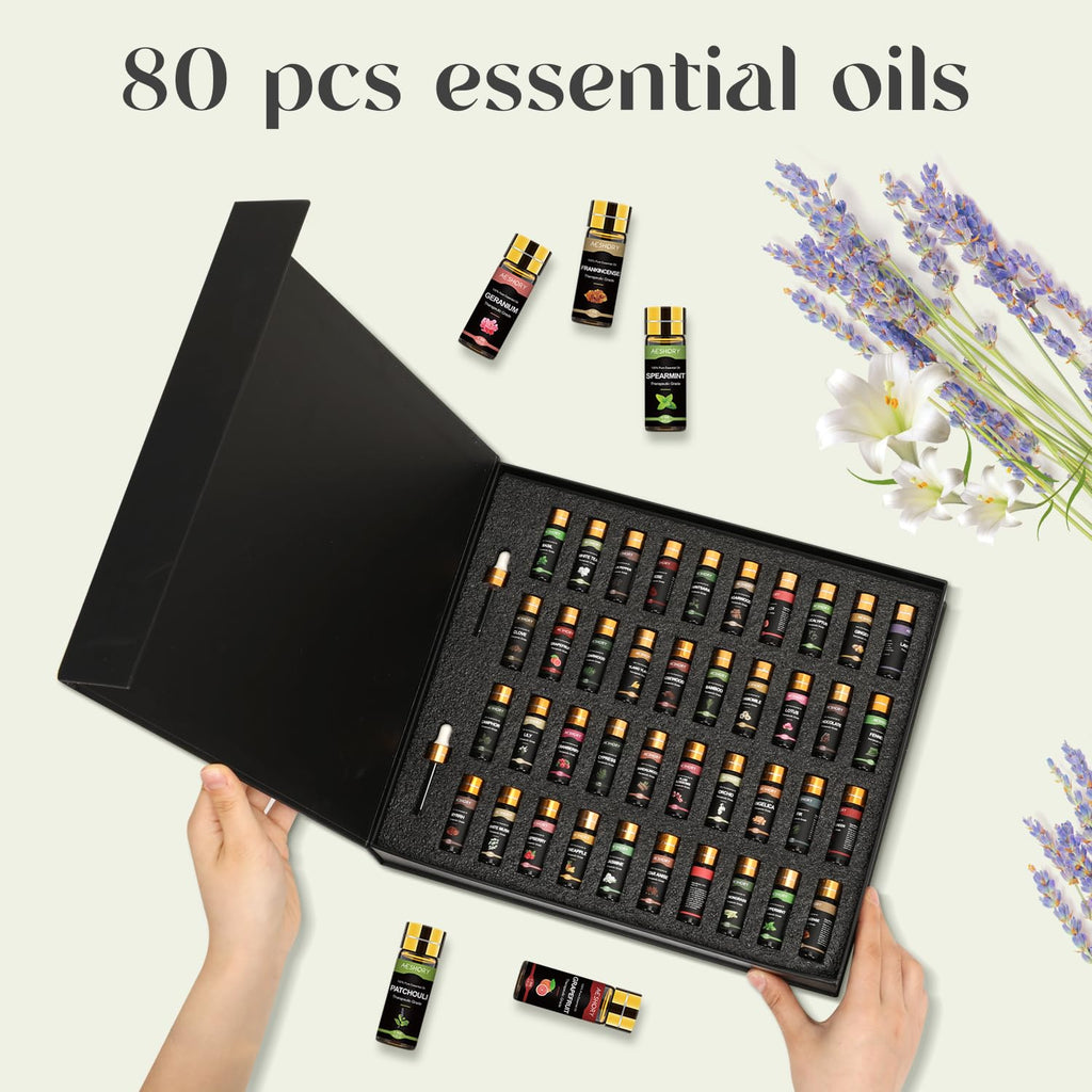 Essential Oil Set 80 Pcs, 100% Natural Essential Oils Kit, Perfect for Diffuser, Humidifier, Massage, Soap, Candle