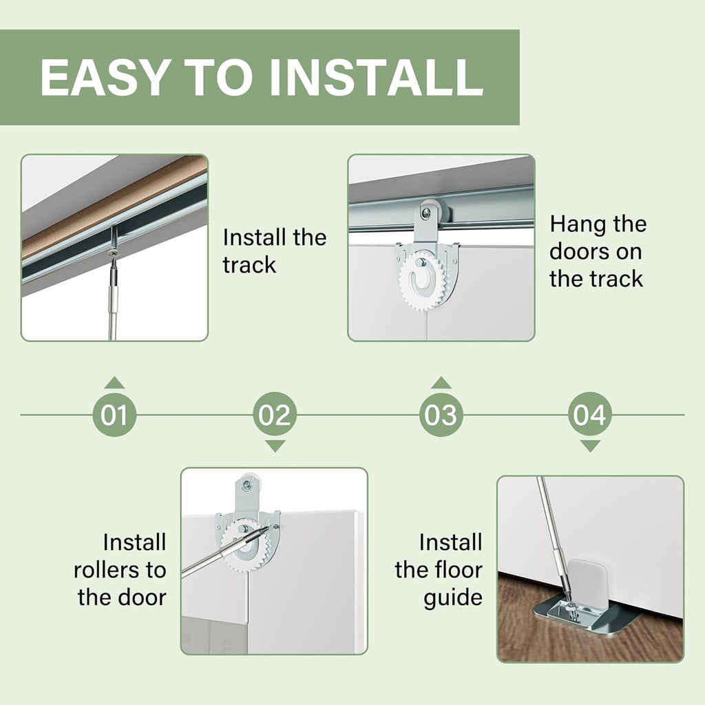 Sliding Closet Door 60" x 80", One-Side Mirror Bypass Door Panel with Hardware Track Kit & Floor Gui