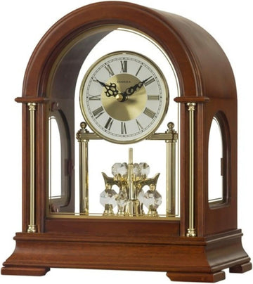 Wooden Mantel Clock TCW001DB Rotating Pendulum and Crystals Desktop Musical Hourly Chime Luxury Style for Bedroom, Home, Kitchen