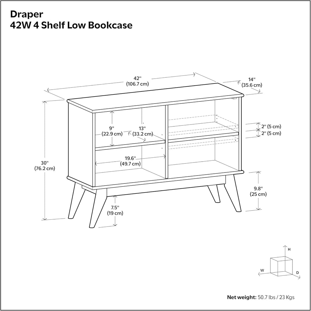 Draper 30" Tall Solid Wood 4-Shelf Bookcase in Teak Brown