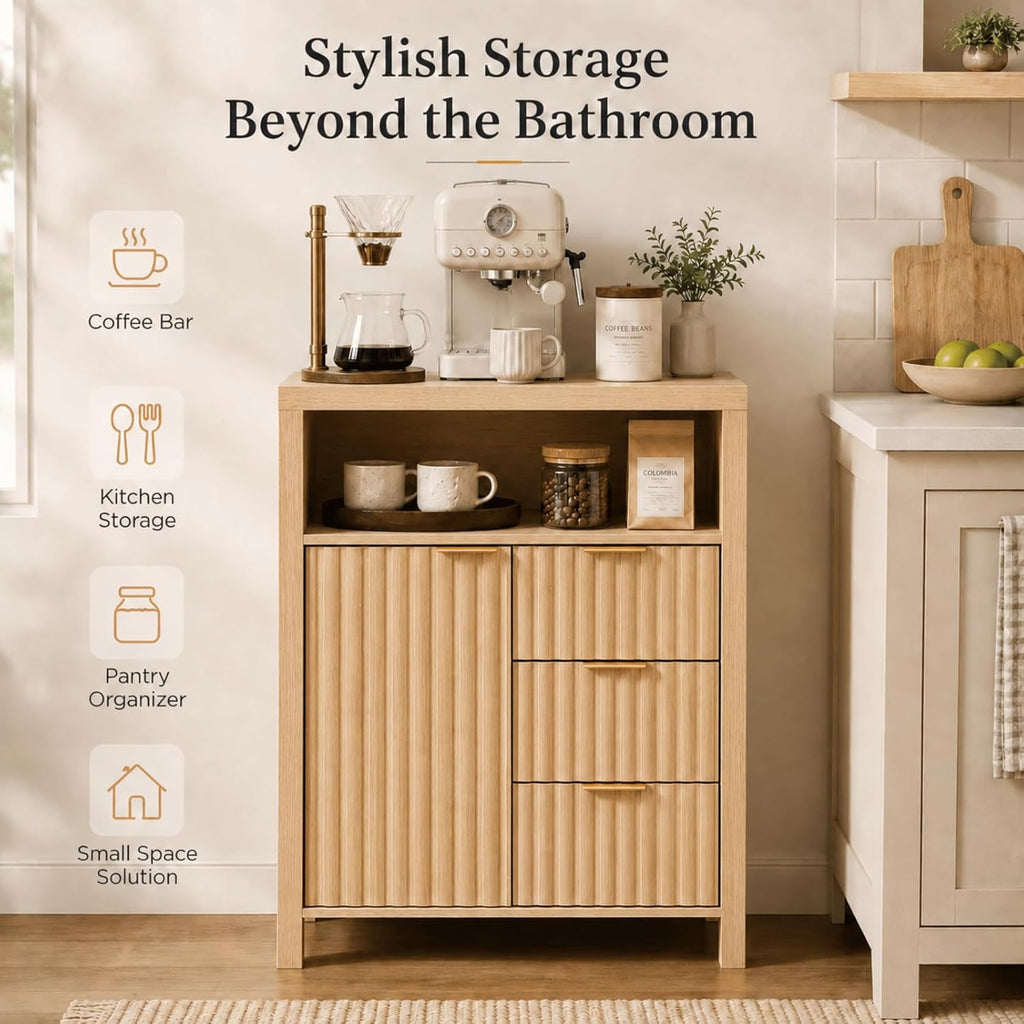 Bathroom Storage Cabinet with 3 Drawers & Door, Slim Freestanding Floor Cabinet Organizer for Small Spaces, 30mm