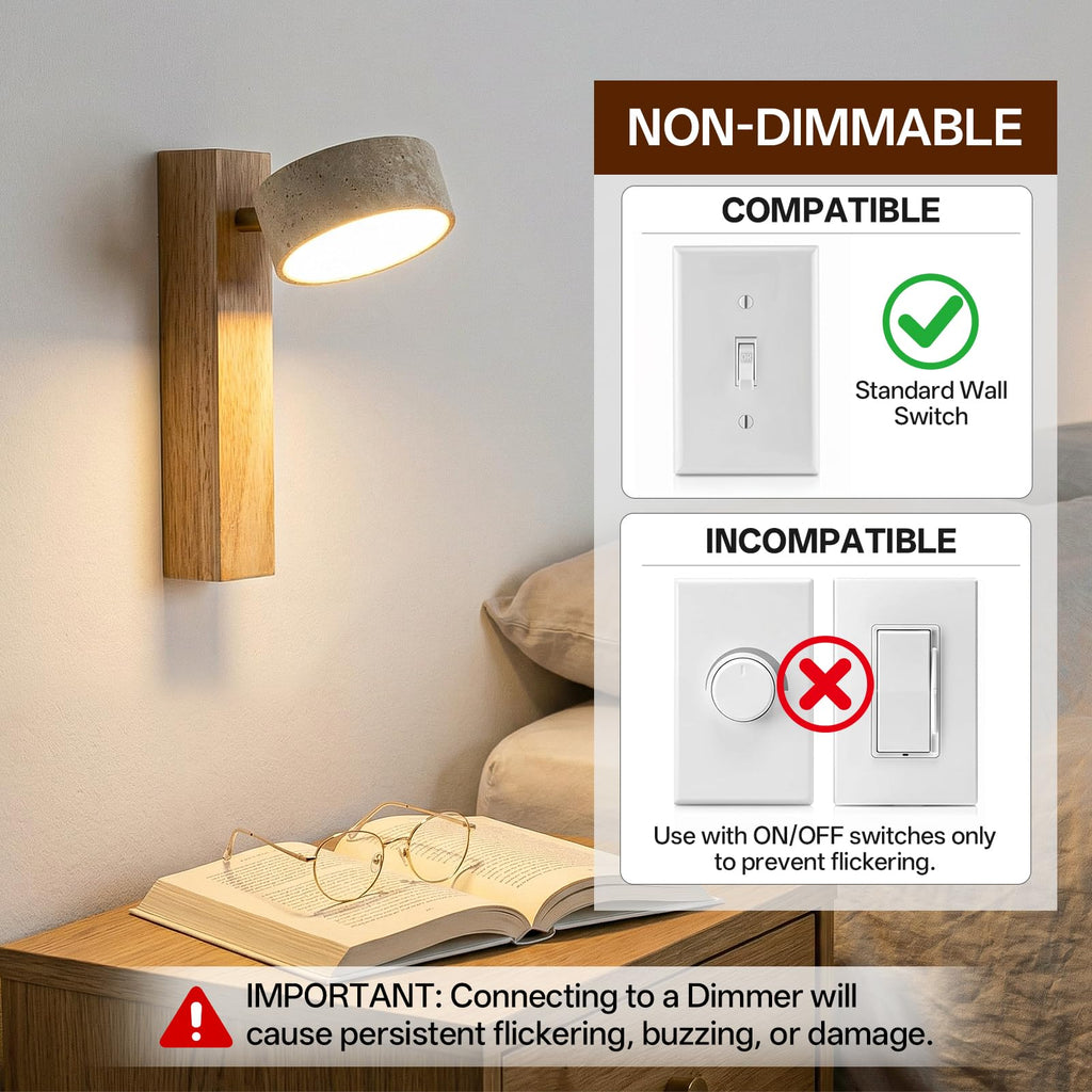 Natural Travertine Wall Sconce, Solid Wood Japandi LED Vanity Light, 1-Pack