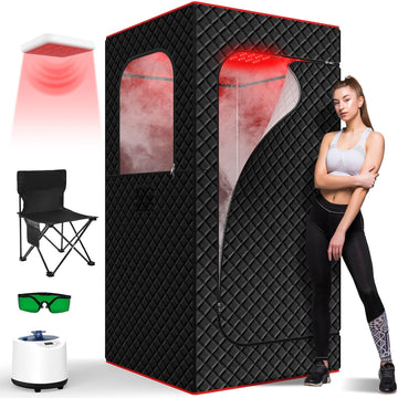 Infrared Home Steam Sauna Box, Portable Personal Full Body Sauna Spa Tent at Home for Relaxation with 660nm Red Light Therapy Lamp, 3L Steamer, Folding Chair, 15 Levels