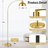 Arc Floor Lamps, Modern Tall Standing Lamp Remote Control,Stepless Dimmable Gold Floor Lamp with Hanging Dome Shade