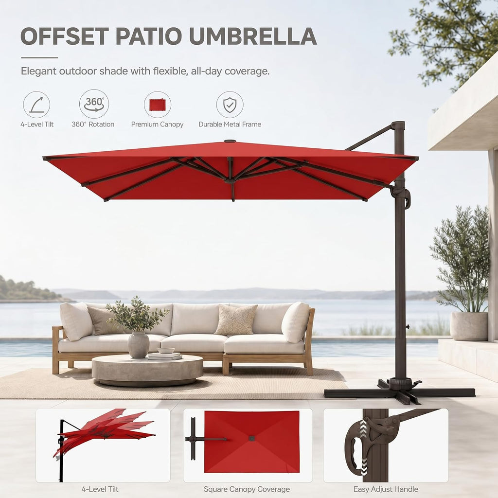 Cantilever Patio Umbrella, Large Square Outdoor Offset Umbrella with Aluminum Pole, 360-degree Rotation Pool