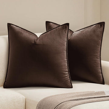 Decorative Dark Brown Velvet Euro Sham Throw Pillow Covers 26x26 in