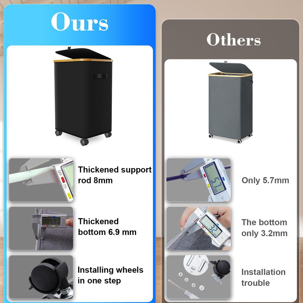 Laundry Hamper with Wheels,20 Gal (75L) Laundry Basket with lid Rolling Clothes Hamper Foldable Dirty Clothes Basket