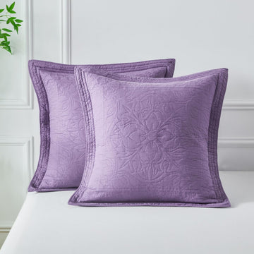 100% Cotton Quilted Euro Sham Covers, 2 Pack Cotton 26'' x 26'' Pillow Covers, Soft and Breathable Euro Shams, Square