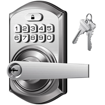 Keyless Entry Door Lock Handle with Keypad, Satin Nickel