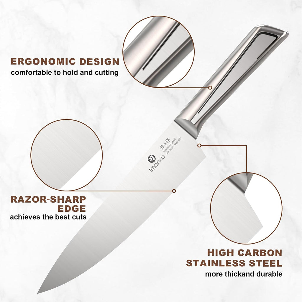 High Carbon Stainless Steel Gyutou Knife Set with Block, Precision-Forged Razor Sharp 10-15° Edge, Ergonomic Non-Slip