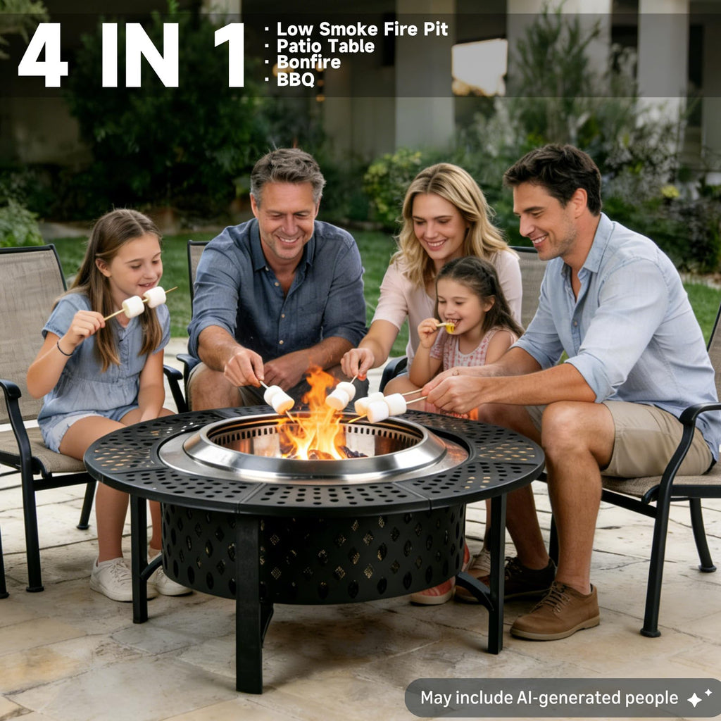 42 Inch Smokeless Fire Pit with 2 Grills, Large Firepits for Outside